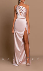 L0984 - Courture Asymmetrical Cutout With Train and High Slit PromEvening Party Formal Dress