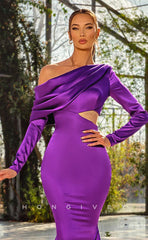 L0986 - Couture Asymmetrical Long Sleeve Mermaid Cutout With Train PromEvening Party Formal Dress