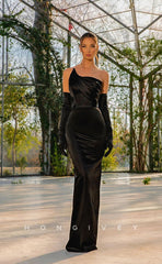 L0987  - Couture Asymmetrical Draped Mermaid Prom Evening Party Formal Dress