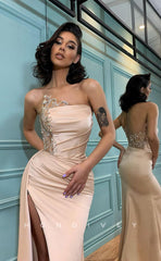L0991 -  Crystal Beaded Cutout Illusion With Train And Slit Prom Evening Party Formal Dress