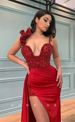 L0997 - Sparkly Asymmetrical Sequined Paneled With Train And Slit Prom Evening Party Formal Dress