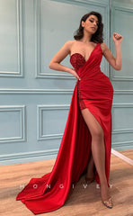 L0998 - Glitter Asymmetrical Sequined Paneled With Train And Slit  Evening Party Prom Formal Dress