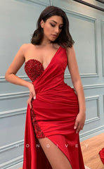 L0998 - Glitter Asymmetrical Sequined Paneled With Train And Slit  Evening Party Prom Formal Dress