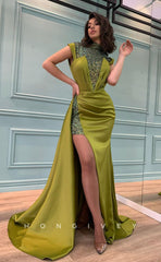 L0999 - Glitter Halter Sequined Paneled With Train And Slit  Evening Party Prom Formal Dress