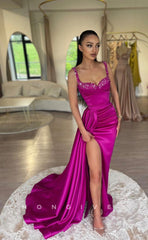 L1024 - Sequined Embellished Ruched With Train And Slit Evening Party Prom Formal Dress