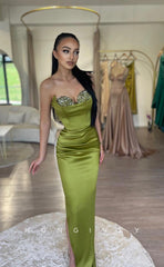 L1028 - Sequined Embellished Strapless With Train Formal Party Prom Evening Dress