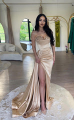 L1032 - Sequined Embellished Strapless With Train And Slit Evening Party Prom Formal Prom Dress