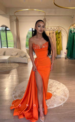 L1033 - Sexy Sequined Embellished Strapless With Train And Slit Evening  Prom Formal Prom Party Dress