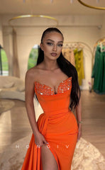 L1033 - Sexy Sequined Embellished Strapless With Train And Slit Evening  Prom Formal Prom Party Dress