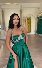 L1035 - Ornate Crystal Beaded Ruched With Train And Slit Evening Formal Party Prom Dress
