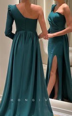 L1043 - Simple One Sleeve With Train And Slit Party Prom Formal Evening Dress