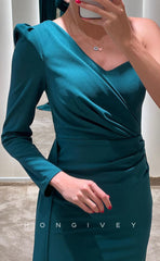 L1043 - Simple One Sleeve With Train And Slit Party Prom Formal Evening Dress