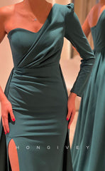 L1043 - Simple One Sleeve With Train And Slit Party Prom Formal Evening Dress