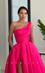 L1054 - Simple One Shoulder With Train And Slit Formal Evening Party Prom Dress