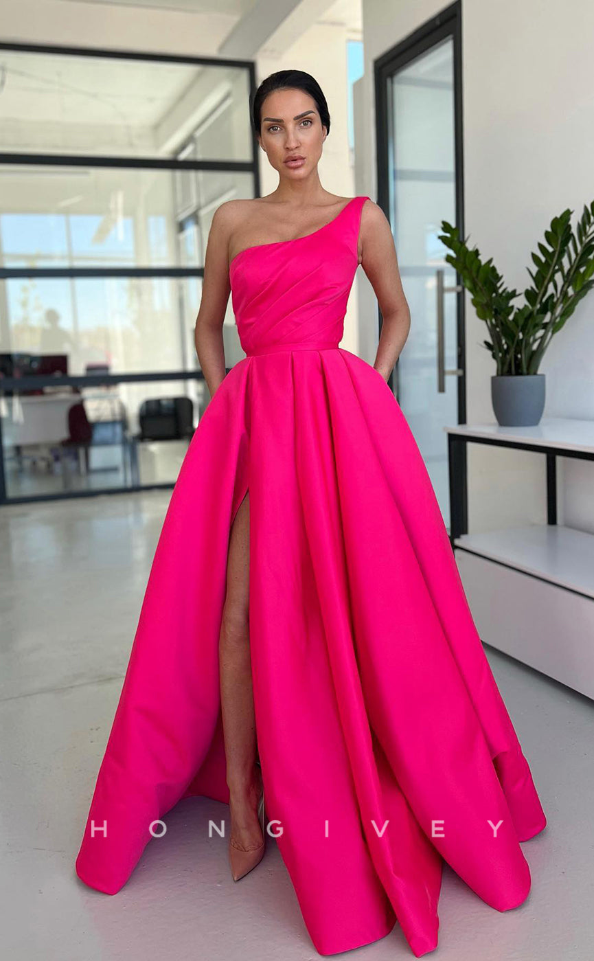 L1054 - Simple One Shoulder With Train And Slit Formal Evening Party Prom Dress