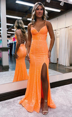L1074 - Sparkly Crisscross Back With Train And Slit Formal Party Evening Prom Dress
