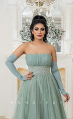 L1081 - Sequined Embellished Strapless With Bow Detail Party Prom Formal Evening Dress