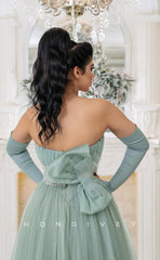 L1081 - Sequined Embellished Strapless With Bow Detail Party Prom Formal Evening Dress