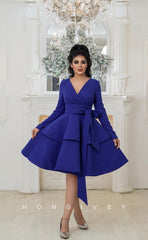 L1084 - Simple Long Sleeves With Bow Detail Cake Formal Evening Party Prom Dress
