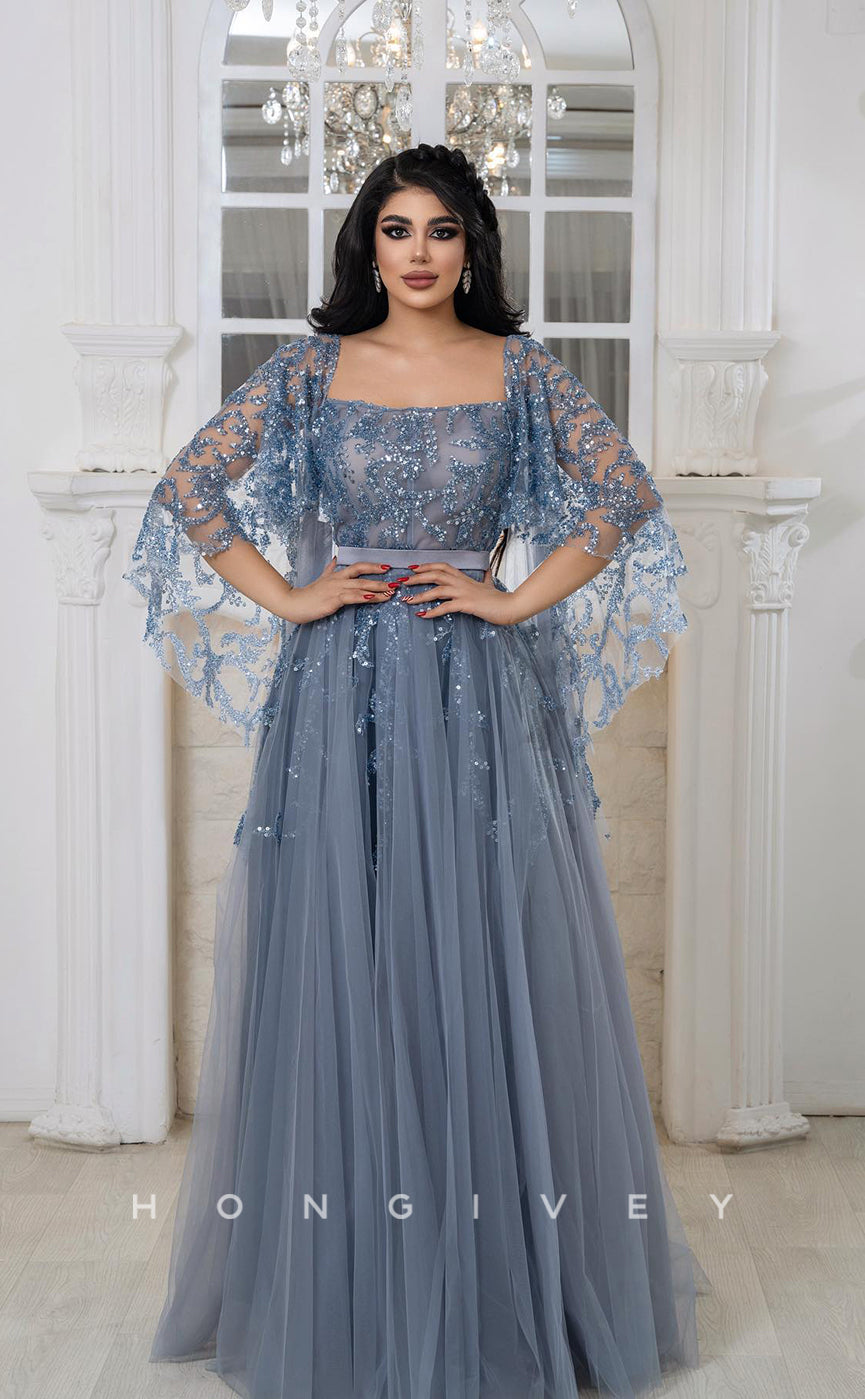 L1091 - Lace Floral Embroidered Ruched Sheer Evening Party Formal Prom Dress