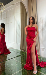 L1151 - Simple Strapless With Train And Slit Evening Party Prom Formal Dress