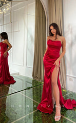 L1151 - Simple Strapless With Train And Slit Evening Party Prom Formal Dress