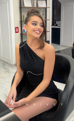 L1155 - Couture Crystal Beaded One Shoulder With Train And Slit Formal Party Prom Evening Dress