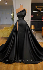 L1162 - Sequined Embellished Ruched Strapless With Train And Slit Evening Formal Party Prom Dress
