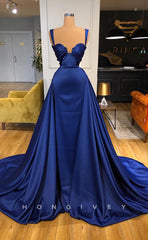 L1164 - Couture Ruched With Train Party Prom Evening Formal Dress