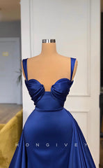 L1164 - Couture Ruched With Train Party Prom Evening Formal Dress