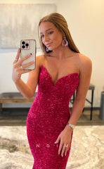 L1184 - Strapless Fully Sequined Mermaid With Train Evening Formal Party Prom Dress