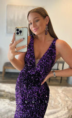 L1185 - Fully Sequined Plunging Illusion With Train Formal Party Prom Evening Dress