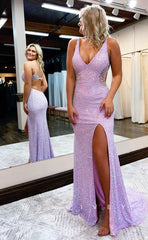 L1194 - Fully Sequined Beaded Embellished With Train And Slit Formal Party Prom Evening Dress