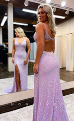 L1194 - Fully Sequined Beaded Embellished With Train And Slit Formal Party Prom Evening Dress