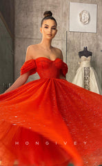 L1216 - Sparkly Off-Shoulder Waist Princess Prom Evening Party Formal Dress