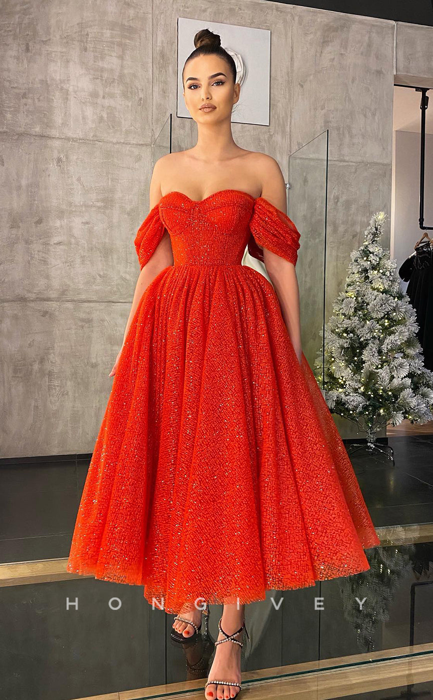 L1216 - Sparkly Off-Shoulder Waist Princess Prom Evening Party Formal Dress