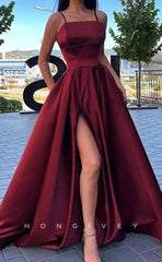 L1241 - Simple Couture Ruched With Train And Slit Prom Party Evening Formal Dress