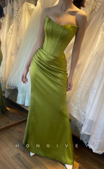 L1249 - Couture Simple Strapless Ruched Party Evening Prom Formal Dress