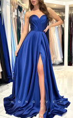 L1266 - Couture Simple Ruched Strapless With Train And Slit Party Evening Prom Formal Dress