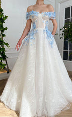 L1272 - Illusion Floral Embossed Lace Tiered With Train Formal Party Evening Prom Dress