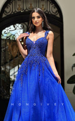 L1282 - Sparkly Floral Appliqued Embroidered With Train Formal Party Evening Prom Dress