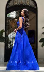 L1282 - Sparkly Floral Appliqued Embroidered With Train Formal Party Evening Prom Dress