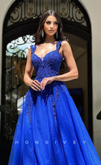 L1282 - Sparkly Floral Appliqued Embroidered With Train Formal Party Evening Prom Dress