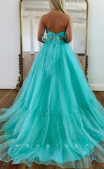 L1302 - Strapless Sweetheart Cross Straps Long Prom Formal Party Evening Dress