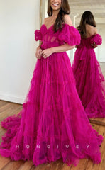 L1304 - Hot Sweetheart Puff Sleeves Gown Bowknot Sash Gown Prom Formal Party Evening Dress