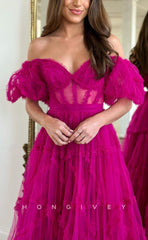 L1304 - Hot Sweetheart Puff Sleeves Gown Bowknot Sash Gown Prom Formal Party Evening Dress