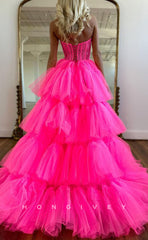 L1306 - Sweet Strapless Sweetheart Illusion Cutout High Low Prom Formal Party Evening Dress