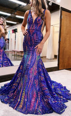 L1309 - Sexy V-Neck Backless Spaghetti Straps With Sweep Train Prom Formal Party Evening Dress