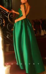 L1318 - Elegant & Luxurious Empire V-Neck Open Back With Side Slit Evening Prom Dress