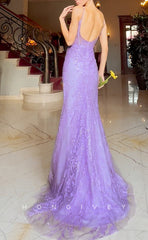 L1321 - Sexy Sleeveless Spaghetti Straps Illusion Cutout Appliques Party Prom Evening Dress